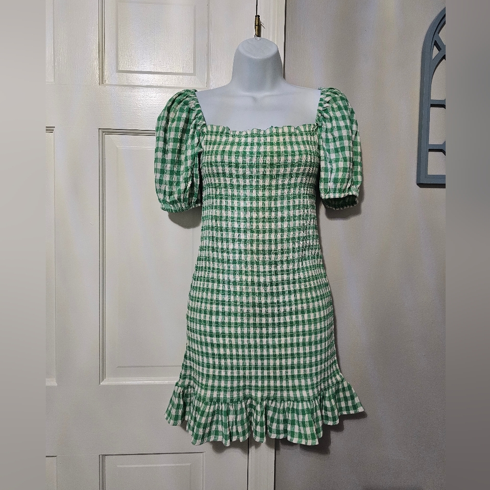 BB Dakota Green Gingham Mini Dress - Picture 1 of 3
